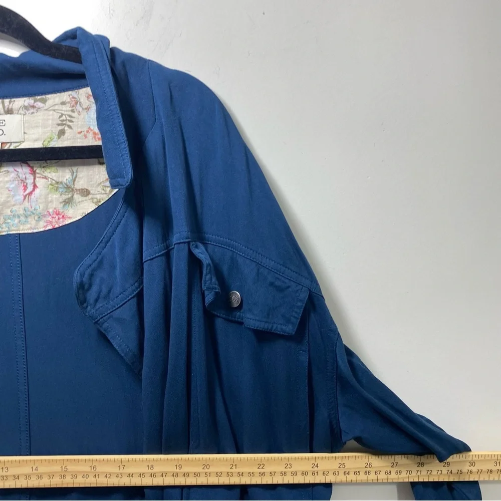 Frye and Co Utility‎ Open Front Jacket Womens Roll Up Sleeves Floral Navy 2XL
